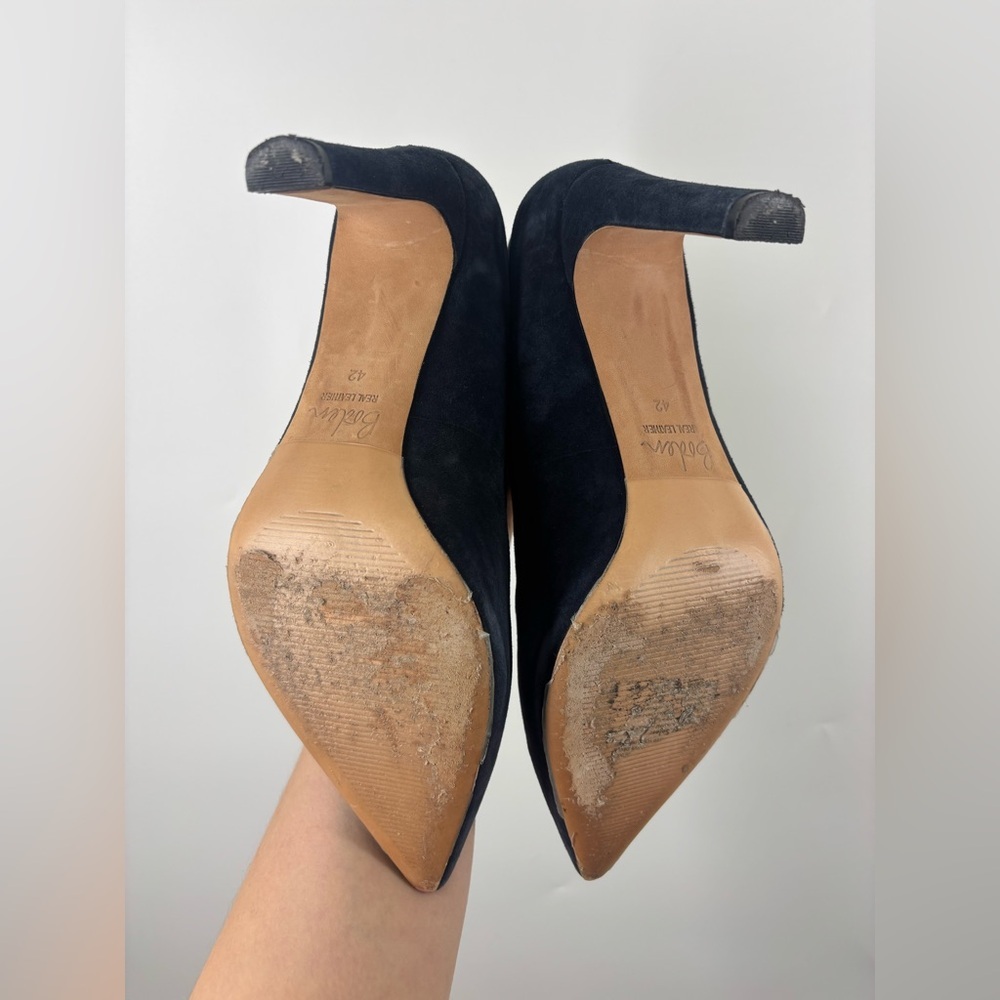 Boden Women’s Suede Navy Blue Block Heel Roseberry Pointed Toe Pumps 42 10.5 - Picture 5 of 5